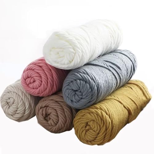 6 x 100 g Knäuel mit verschiedenen Tufting-Garnen, farbiges Milch-Baumwollgarn, 8-fädiges Strickgarn für Tuftingpistole und Stanznadel, 3 mm Häkelnadel-Garn für Teppich/Pullover/Schal von Generisch