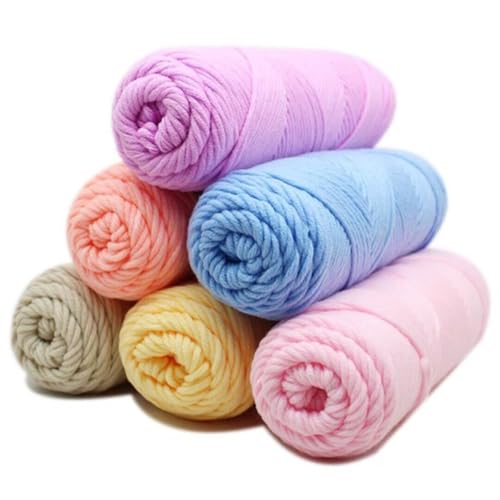 6 x 100 g Knäuel mit verschiedenen Tufting-Garnen, farbiges Milch-Baumwollgarn, 8-fädiges Strickgarn für Tuftingpistole und Stanznadel, 3 mm Häkelnadel-Garn für Teppich/Pullover/Schal von Generisch