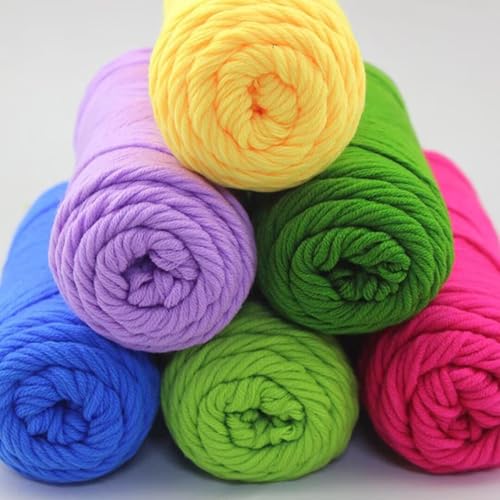 6 x 100 g Knäuel mit verschiedenen Tufting-Garnen, farbiges Milch-Baumwollgarn, 8-fädiges Strickgarn für Tuftingpistole und Stanznadel, 3 mm Häkelnadel-Garn für Teppich/Pullover/Schal von Generisch