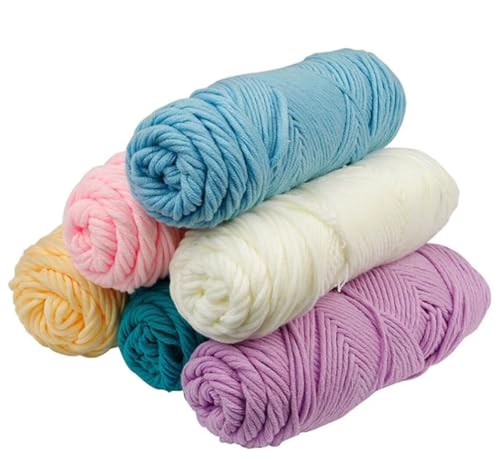 6 x 100 g Knäuel mit verschiedenen Tufting-Garnen, farbiges Milch-Baumwollgarn, 8-fädiges Strickgarn für Tuftingpistole und Stanznadel, 3 mm Häkelnadel-Garn für Teppich/Pullover/Schal von Generisch