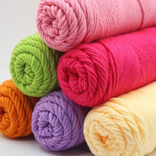 6 x 100 g Knäuel mit verschiedenen Tufting-Garnen, farbiges Milch-Baumwollgarn, 8-fädiges Strickgarn für Tuftingpistole und Stanznadel, 3 mm Häkelnadel-Garn für Teppich/Pullover/Schal von Generisch
