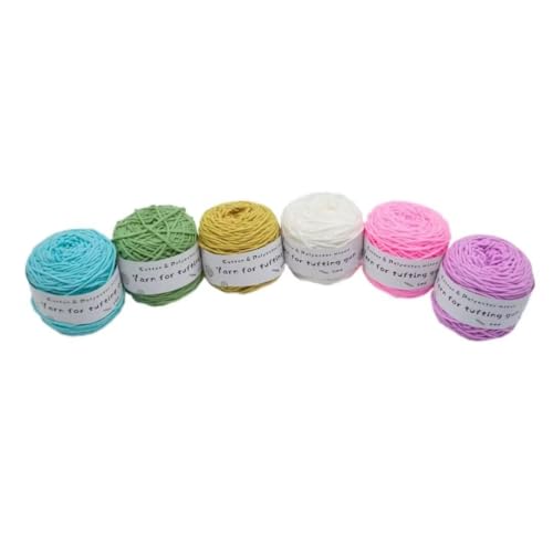 6 x 100 g Knäuel mit verschiedenen Tufting-Garnen, farbiges Poly- und Baumwollgarn, 8-fädiges Strickgarn für Tuftingpistole und Stanznadel, 5 mm Häkelnadel-Garn für Teppich/Pullover/Schal von Generisch