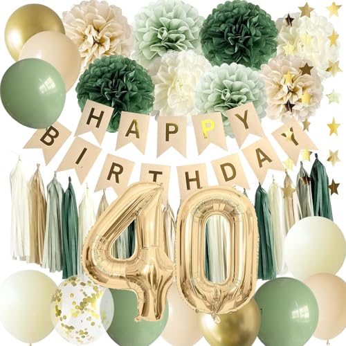 Best ZOIKOM 40. Geburtstag Deko: Happy Birthday Banner, Girlande Zahl 40, Luftballons Grün-Weiß-Gold, Party Ballons für 40.ten Geburtstag von Generisch