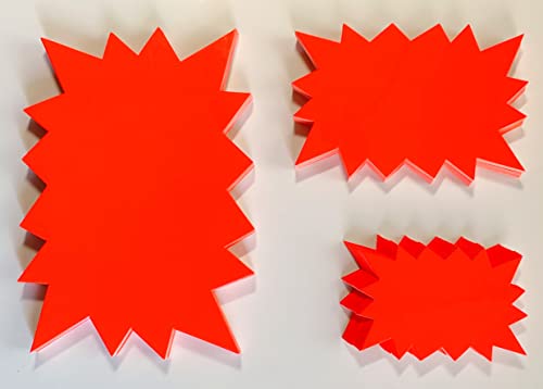 60 Rechteck - Sterne - Sortiment Preisschilder aus Neon - rot Karton leuchtrot 3 Größen 380g/qm Preisauszeichnung deko von Generisch
