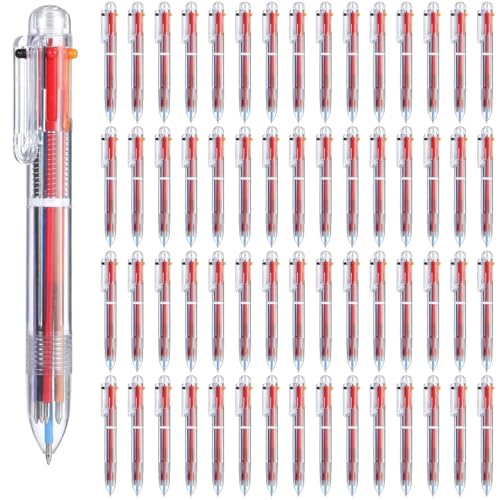 60 Stück 6-in-1 mehrfarbige einziehbare Kugelschreiber, 0,5 mm Tinte, Stifte-Set mit Clip für Büro, Schule und Partys von Generisch