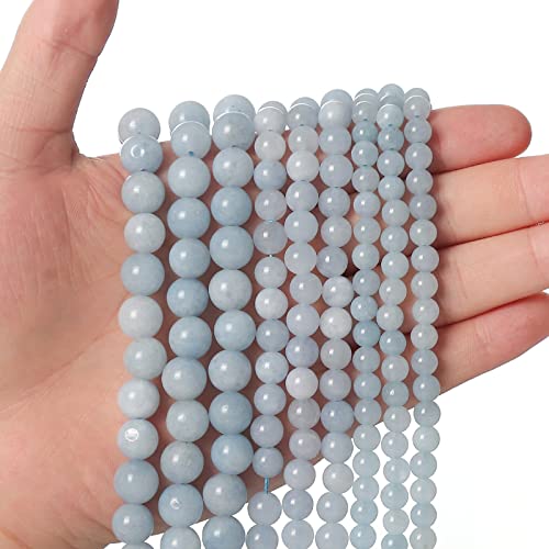 60 Stück 6 mm Aquamarin-Perlen für die Schmuckherstellung, natürliche Halbedelstein-Perlen, rund, glatt, Abstandshalter, Charms für Halsketten, Armbänder von Generisch