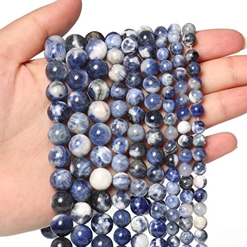 60 Stück 6 mm Naturstein weiß blau Sodalith Perlen Energiekristall Power Edelstein für Schmuckherstellung, DIY Armband Halskette ​ von Generisch