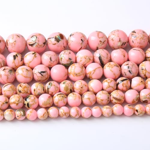 60 Stück 6 mm natürliche rosa Muscheltürkisperlen zur Schmuckherstellung mit Perlmutt, runde lose Perlen, DIY-Armband, Zubehör, 38,1 cm (6 mm, rosa Muscheltürkis) von Generisch