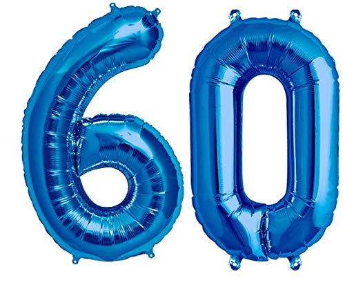 60 Zahl Riesen Ballon Party Supplies Folienballon im Zahlen-Design Ballon Zahl sechzig in Blau - XXL Riesenzahl 100cm - zum 60. Geburtstag Luftballon Happy Birthday von Generisch