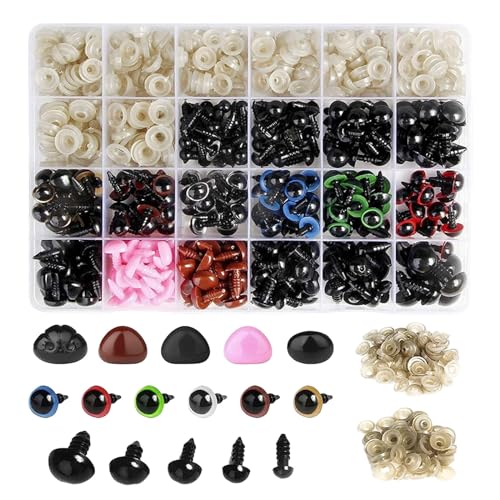 600 Stück Bunte Augen Nasen mit Unterlegscheiben zum Basteln, Verschiedene Größen, Kunststoffpuppenaugen -nasen für die Herstellung von Plüschpuppen, Tieren, Baby-Puppe (Clear, One Size) von Generisch