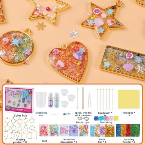 63-teiliges Kunstharz-Schmuck-Set für Kinder im Alter von 8 bis 12 Jahren. Handgefertigter Kristallanhänger, Epoxid-Kits, Anhänger, Kristallharz-Resi 63-teiliges Kunstharz-Schmuck-Set für Kinder im Alter von 8 bis 12 Jahren. Handgefertigter Kristallanhänger, Epoxid-Kits, Anhänger, Kristallharz-Resi von Generisch