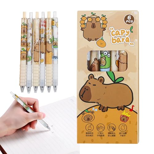6X Süße Einziehbare Stifte, Cartoon Capybara Löschbarer Stifte, 0.5MM Schwarz Tintenroller, Radierbarer Kugelschreiber Stifte Set, Signature Schnell Trocknendes Capybara Gelstift Set Für Schule, Büro, 6X Süße Einziehbare Stifte, Cartoon Capybara Löschbarer Stifte, 0.5MM Schwarz Tintenroller, Radierbarer Kugelschreiber Stifte Set, Signature Schnell Trocknendes Capybara Gelstift Set Für Schule, Büro, von Generisch