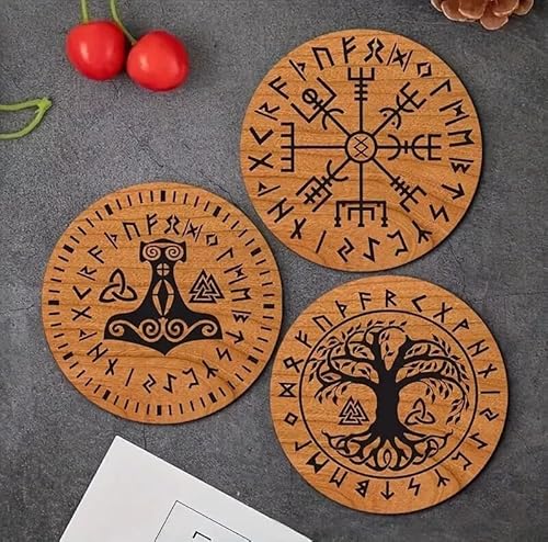 6X Wikinger Holz Untersetzer Runen rund Nordland Tisch Deko 6X Wikinger Holz Untersetzer Runen rund Nordland Tisch Deko von Generisch