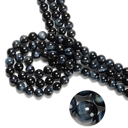 74 Stück (2 Stränge/Set) 10 mm Saphir-Tigerauge, rund, Naturstein, echt, lose für DIY-Armbänder, Schmuckschnüre von Generisch