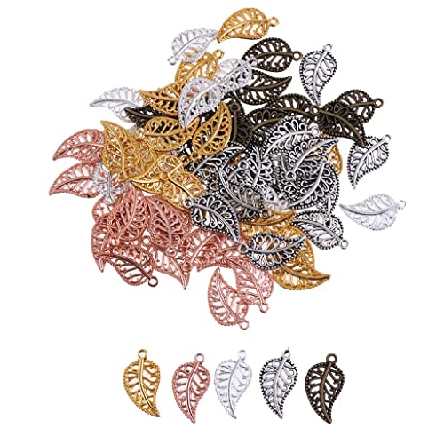 75 x Blattförmige Charm-Anhänger, 5 Farben, für Armbänder, Halsketten, Zubehör 75 x Blattförmige Charm-Anhänger, 5 Farben, für Armbänder, Halsketten, Zubehör von Generisch