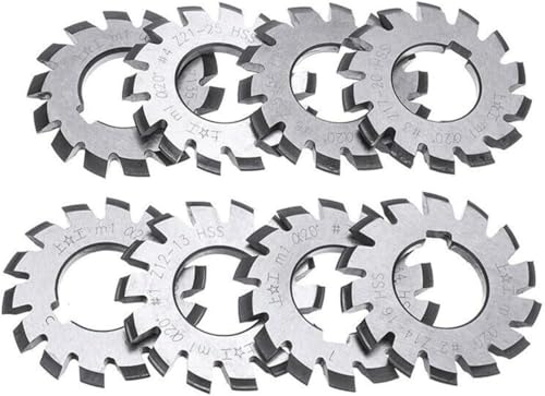 8 Stück, HSS M1 Durchmesser 22 mm,PA20° 20 Grad, #1-8 Involute Zahnradschneider-Set,Fräser-Zahnrad-Schneidwerkzeuge, Zahnradfräser-Set für effizientes Zahnradfräsen von Generisch