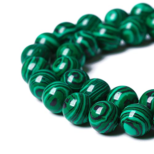 8 mm große, synthetische grüne Malachit-Perlen, Naturstein, rund, lose Abstandshalter, Perlen für Schmuckherstellung, Halsketten, Armbänder, 38,1 cm, 8 mm, grüner Malachit, 46 Stück von Generisch