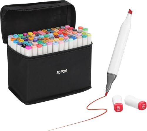 80 Alkoholmarker Set - Graffiti Stifte mit Twin Tip (1mm/6mm) - Permanent Marker für Kunst & Design in 80 Farben - Alkoholbasierte Filzstifte für Malerei & Zeichnung (Weißer Anime) von Generisch