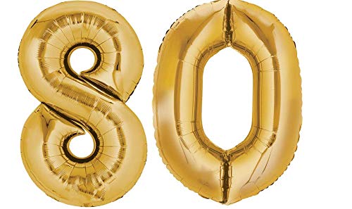 80 Zahl Riesen Ballon Party Supplies Folienballon im Zahlen-Design Ballon Zahl Achtzig in Gold - XXL Riesenzahl 100cm - zum 80. Geburtstag Luftballon Happy Birthday von Generisch