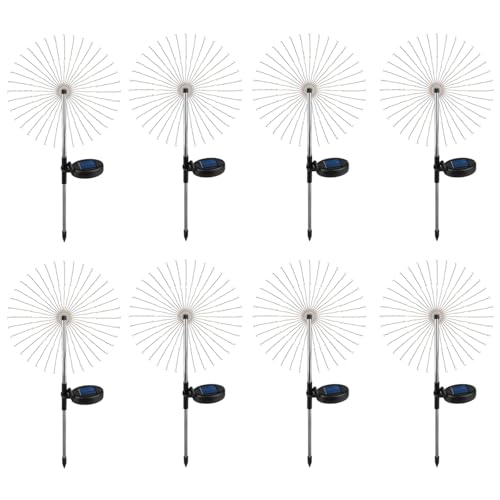 8er-Pack Solar-Gartenlichter, Löwenzahn-förmige Kupferdraht-Lichterkette, dekorative Feuerwerk-Lichter, wasserdicht, Edelstahlstange, 90 LEDs, warmes Leuchten von Generisch