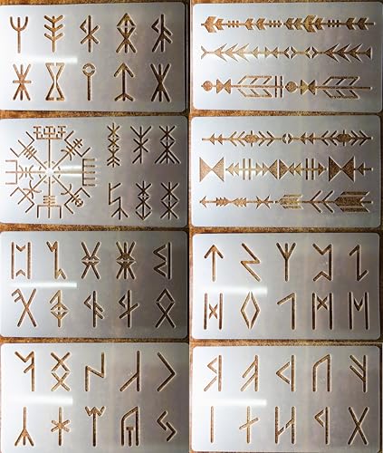 8er Set Wikinger Runen Schablone je 18 x 10 cm Vegvisir Zeichen Deko MU K104 von Generisch