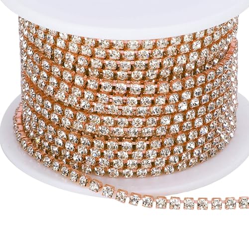 9,1 m, 2,5 mm klare Kristall-Strasssteine, geschlossene Kette, geschlossene Zierleiste, Tassenkette, Großpackung für Handwerk, Schmuckherstellung (Gold) von Generisch
