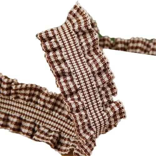 9,1 m, kariertes elastisches Rüschenband, DIY-Haarband, Schleife, Haar-Accessoires, handgefertigtes Klebeband, Verpackung, Kaffee, 20 mm von Generisch