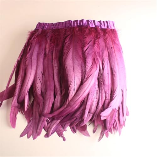 9,1 m/Lot Hahnschwanz-Federborte für Handarbeit, DIY, Handwerk, 25–30 cm, Fransen für Kleidung, Accessoires, Violett, Rot, 6 Yard von Generisch