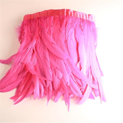 9,1 m / Lot Hahnschwanz-Federborte für Handarbeit, DIY, Handwerk, 25–30 cm, Fransen für Kleidung, Accessoires, Rosenrot, 9,1 m von Generisch
