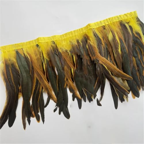 9,1 m Hahnenschwanzfeder-Bordüre, 25–30 cm, Federbesatz, Hühnerfederbesatz, Kleid, Rock, Dekoration, Gelb, 9,1 m von Generisch