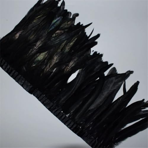 9,1 m Hahnfeder-Borten, 25–30 cm, Federbesatz, Hühnerfederbesatz, Kleid, Rock, Dekoration, schwarz, 9,1 m von Generisch