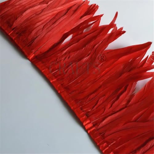 9,1 m Hahnfeder-Borten, 25–30 cm, mit Federn, bespannt, Hühnerfederbesatz, Kleid, Rock, Dekoration, Rot, 91 cm 9,1 m Hahnfeder-Borten, 25–30 cm, mit Federn, bespannt, Hühnerfederbesatz, Kleid, Rock, Dekoration, Rot, 91 cm von Generisch