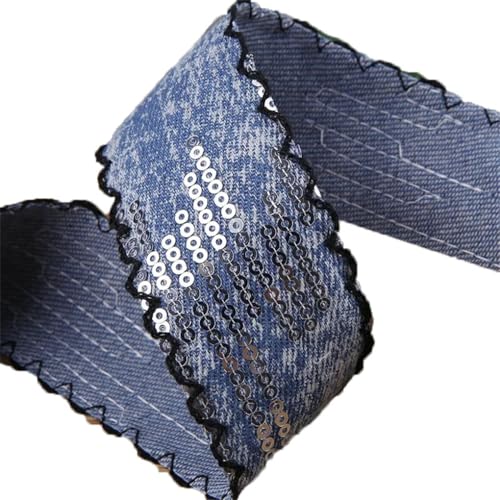 9,1 m Pailletten-Denim-Bänder, 38 mm, DIY-Haarschleife, Zubehör, handgefertigtes Klebeband, Basteln, Nähen, 6 x 40 mm von Generisch