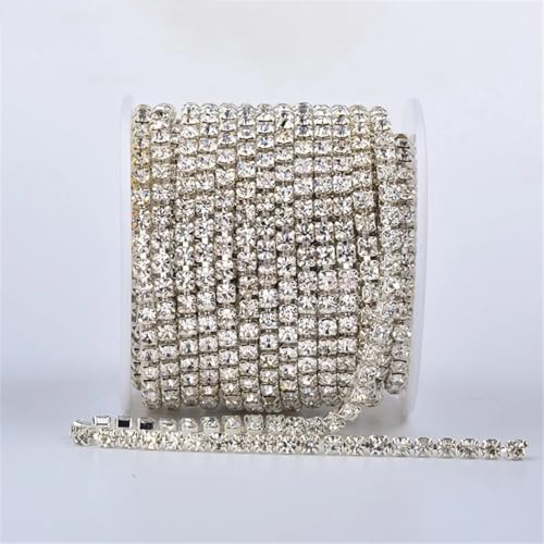 9,1 m Ss6-Ss18 silberfarbene transparente Glasstrass-Kette zum Aufnähen, Metallverzierung, Strassband, Applikation für Kleidung und Schmuck von Generisch