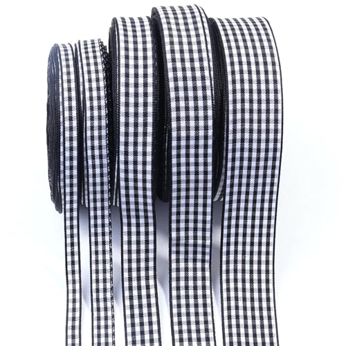 9,1 m kariertes Baumwollband for Verpacken von Geschenken, Hochzeitsdekorationen, Basteln, Nähen, Stoffschleifen, Partydekorationszubehör(Black,Width 1.5cm) von Generisch