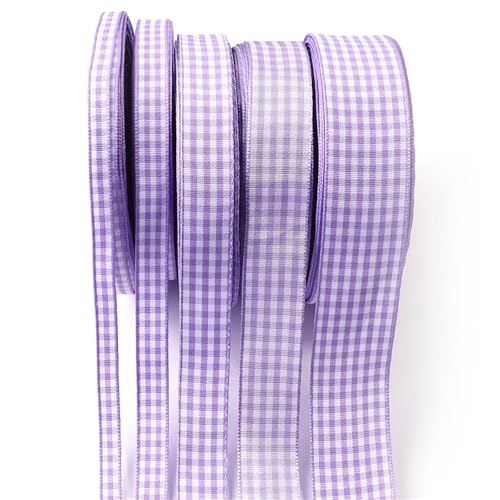 9,1 m kariertes Baumwollband for Verpacken von Geschenken, Hochzeitsdekorationen, Basteln, Nähen, Stoffschleifen, Partydekorationszubehör(Purple,Width 0.6cm) von Generisch
