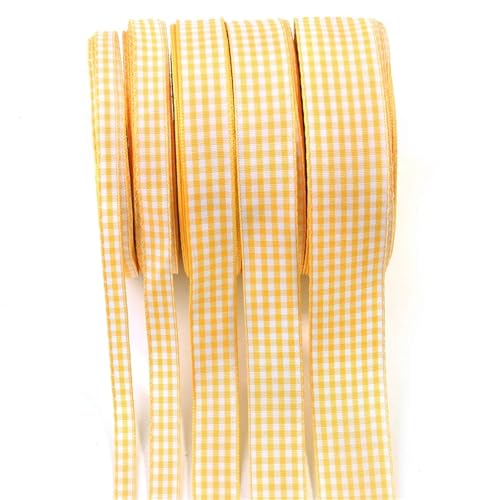 9,1 m kariertes Baumwollband for Verpacken von Geschenken, Hochzeitsdekorationen, Basteln, Nähen, Stoffschleifen, Partydekorationszubehör(Yellow,Width 1cm) von Generisch