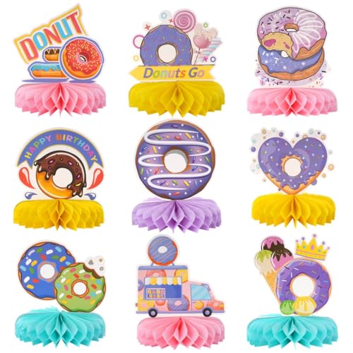 9 Donut-Party-Tischaufsätze – Wabenständer Dekorationen für Geburtstage, Donut-Time-Tischdekorationen und Raumdekoration von Generisch