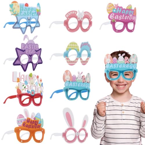 9 Ostergläser, Hasen- und Eierrahmen für Spaß, PVC-Partybrille für alle Altersgruppen, perfekt für Oster-Fotokabinen und Feiern von Generisch