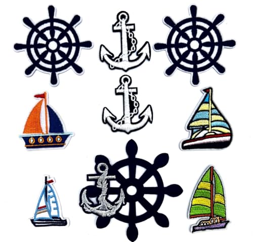 9 Stück Schiffsanker Steuerrad Schiff Aufbügler Segelboot Maritime Iron-On Patch Aufnäher 9 Stück Schiffsanker Steuerrad Schiff Aufbügler Segelboot Maritime Iron-On Patch Aufnäher von Generisch