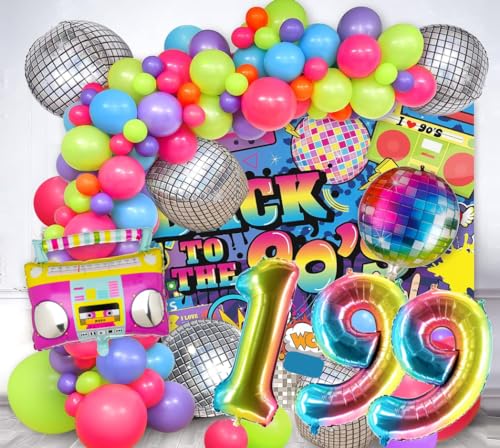 90 er Set XXL Deko 90´s love parade Zahl 8 Bunt 100cm Dekoration discokugel rainbow Folienballons Glitzer Bunt neon Tattoo Luftballons Happy Birthday deco Deko Party feier Geburtstag (Zahl 8) von Generisch