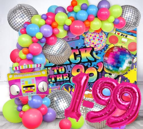 90er Set XXL Deko 90´s love parade Zahl 60 Pink 100cm Dekoration discokugel rainbow Folienballons Glitzer Bunt neon Tattoo Luftballons 60 Happy Birthday deco Deko Party feier 60 Geburtstag (Zahl 60) von Generisch
