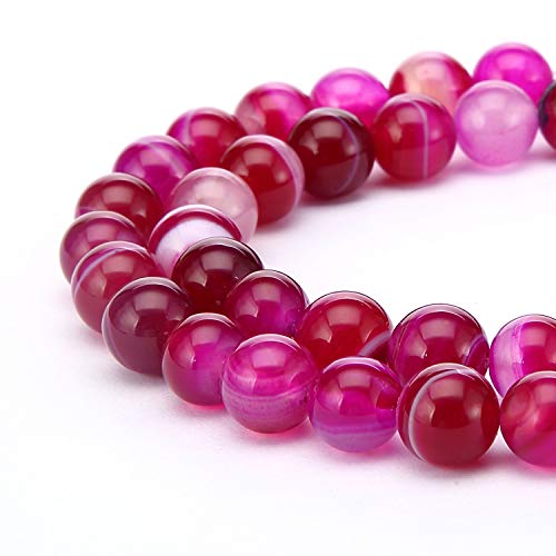 94 Stück (2 Stränge/Set) 8 mm rosa gestreifter Achat, glatte runde Perlen, Natursteinperlen, AAA-Qualität, hochwertiger runder Edelstein, echter Stein, lose für DIY-Armbänder, Schmuckschnüre von Generisch