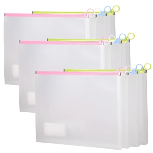 A4 24,9 x 33 cm 12 transparente PVC-Hüllen für Dokumente, wasserabweisend, vier Farben – Weiß, Blau, Grün, Reißverschluss, ideale Aufbewahrung für Ordner und kleine Gegenstände von Generisch