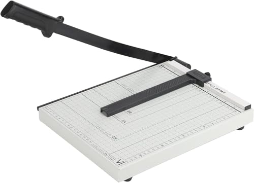 A4 Papierschneider aus Metall - Stapelschneider & Guillotine für A4, A5, B5 Papier | Mit Messfläche 24x28cm & Skala | Für Büro, Homeoffice und Hobby (Weiß) von Generisch