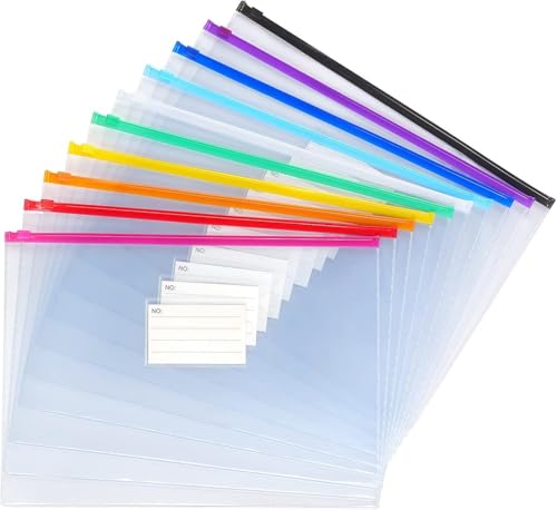 A4-Sparumschläge mit Reißverschluss, Briefformat, Kunststoffordner mit sicheren Verschlüssen, mehrfarbig, Poly-Aktenordner für Schule und Büro, 33 x 24,1 cm, 10 Stück von Generisch
