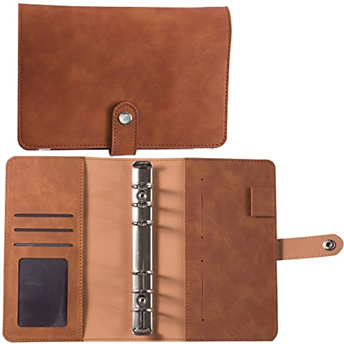 A6 Ringbuch PU Leder Notizbuch, Notebook Binder, Nachfüllbares Notizbuch mit A6 Punktrasterpapier, Innentaschen, Registerteiler, Ordner Planer für Reisen Arbeit Schule Personal Organizer,Braun von Generisch