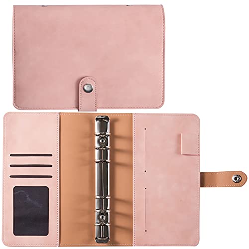 A6 Ringbuch PU Leder Notizbuch, Notebook Binder, Nachfüllbares Notizbuch mit A6 Punktrasterpapier, Innentaschen, Registerteiler, Ordner Planer für Reisen Arbeit Schule Personal Organizer,Rosa von Generisch