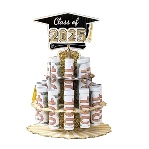 Abschluss Geldhalter | 3-stufiger Dekokuchen Mit Geld Für Abschlussfeiern - Dreistufige Tischdekoration Schwarz Und Gold Partydeko Für Schüler, Studenten, & Mädchen Abschluss Geldhalter | 3-stufiger Dekokuchen Mit Geld Für Abschlussfeiern - Dreistufige Tischdekoration Schwarz Und Gold Partydeko Für Schüler, Studenten, & Mädchen von Generisch