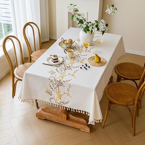 Abwaschbare abwischbare Tischdecke mit Blumenblättern, Stickerei, staubdicht, rechteckig, Quaste, Tischdecke für Outdoor, Esszimmer, Küche, Partys und Picknicks, 140 x 240 cm Abwaschbare abwischbare Tischdecke mit Blumenblättern, Stickerei, staubdicht, rechteckig, Quaste, Tischdecke für Outdoor, Esszimmer, Küche, Partys und Picknicks, 140 x 240 cm von Generisch